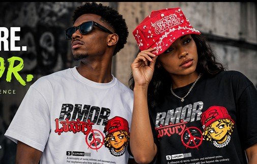 BMOR Luxury streetwear campaign with graphic tees and statement cap